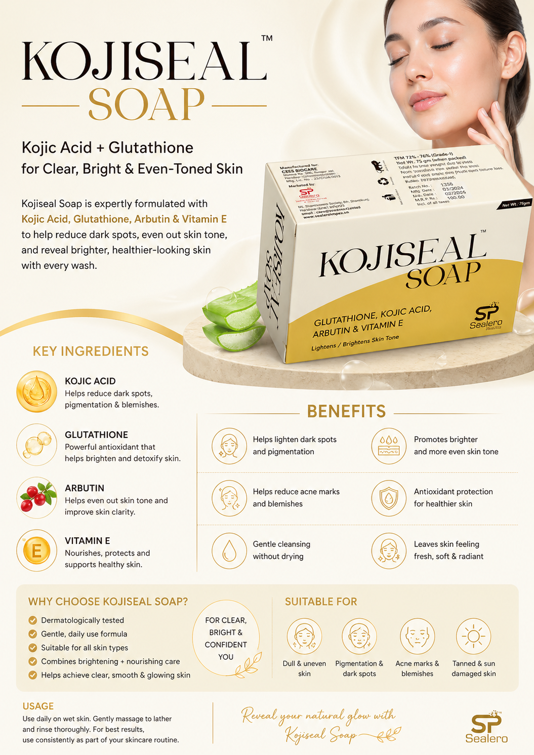 Kojiseal Kojic Acid Brightening Soap – Glutathione Glow Bar | Pack of 3