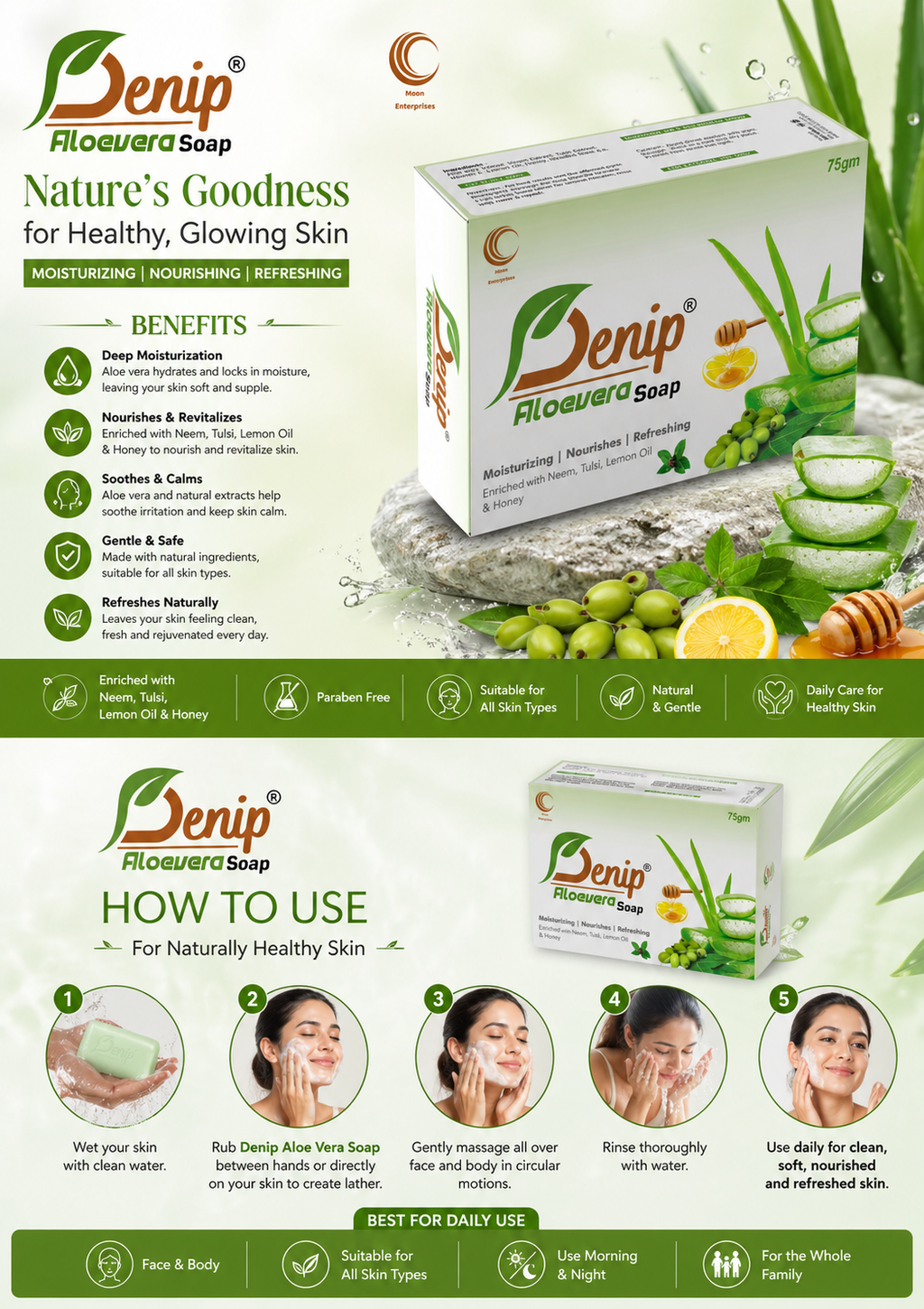 Denip Aloe Vera Soap – Clear Skin Refresh Bar | Pack of 2